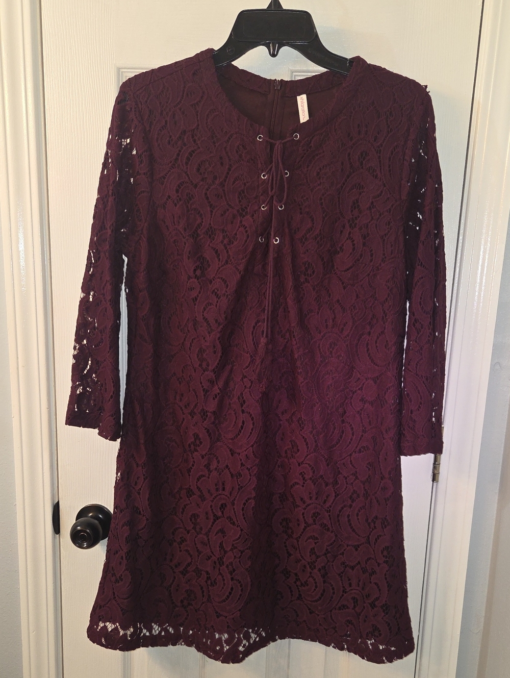Xhilaration Burgundy Lace Tie-Front Long Sleeve Dress